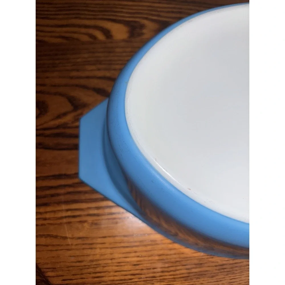Vintage Pyrex Blue Snowflake Garland 045 2 1/2 QT Oval Casserole Dish W/Lid